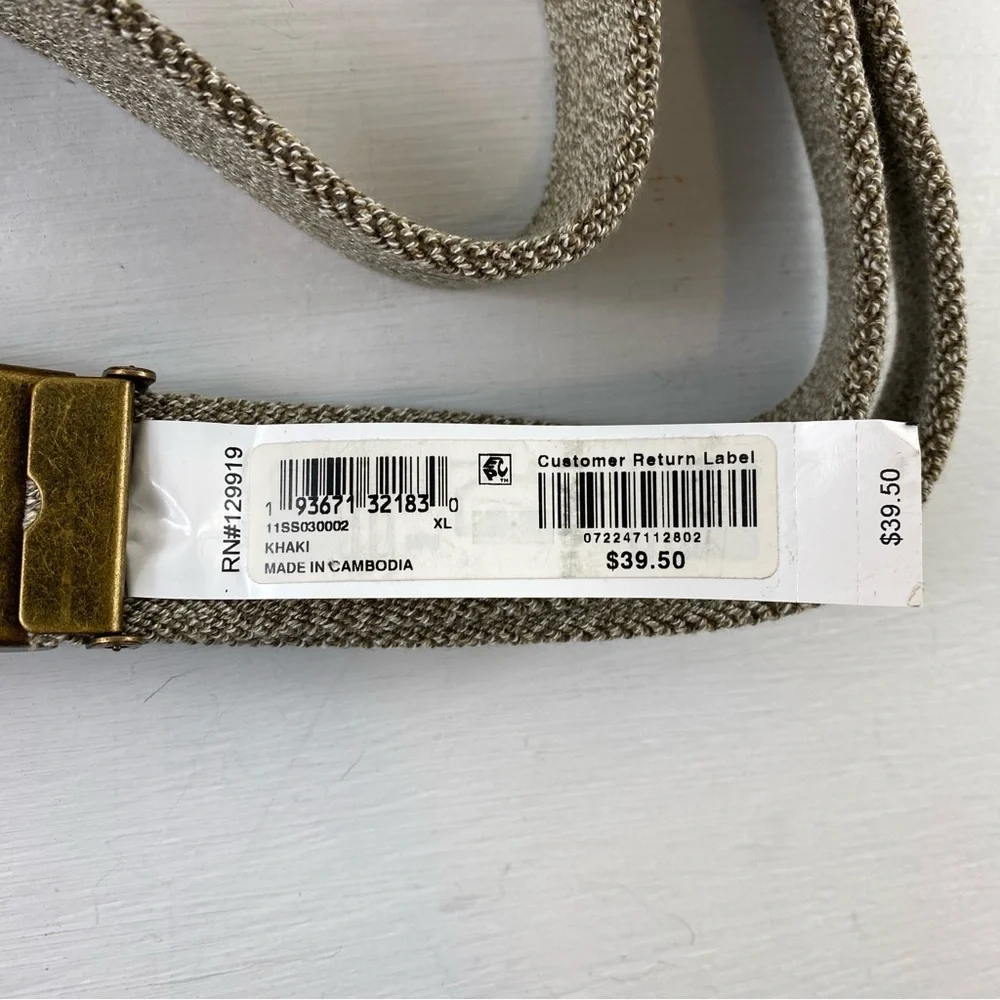 Sun + Stone Men’s Heathered Tan Stretchy Textured Belt with Metallic Buckle XL‎